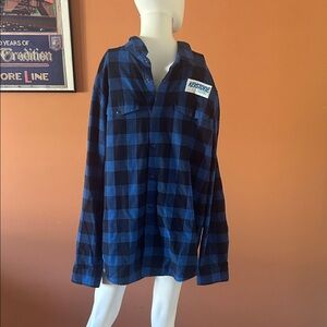 STORMTECH “KEYSTONE LIGHT” themed blue and black checkered flannel shirt